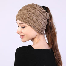 Load image into Gallery viewer, Large Opening Winter Knitted Ponytail Beanie
