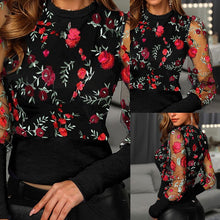 Load image into Gallery viewer, Women&#39;s Patchwork Mesh Embroidered Floral Long Sleeve Blouse
